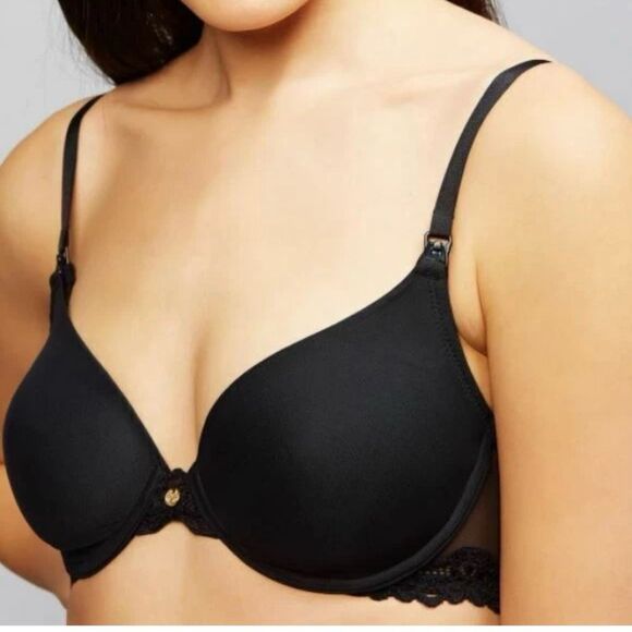 Natori Private Luxuries Lace Trim Underwire Maternity Nursing Bra Black Size 38C - Picture 1 of 14